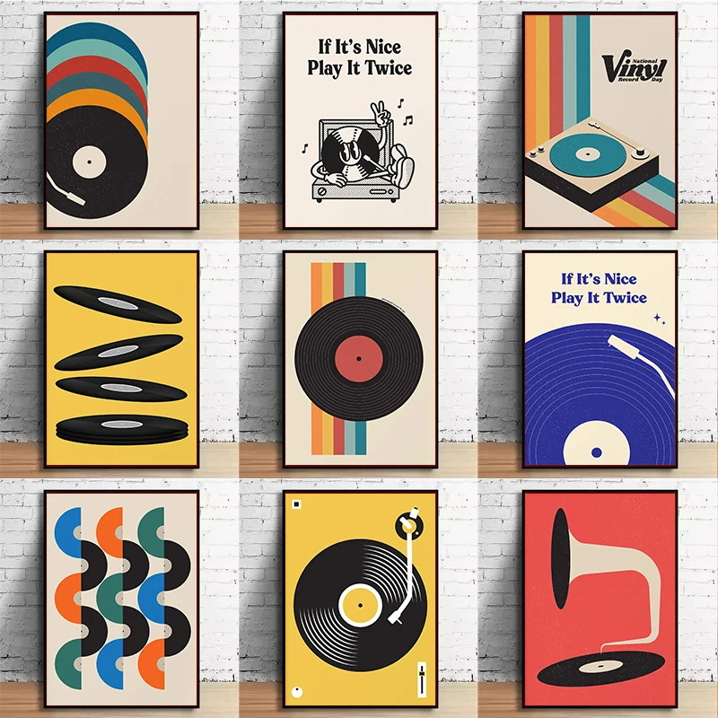 Office Furniture Home - Mid Century Vinyl Record Canvas Wall