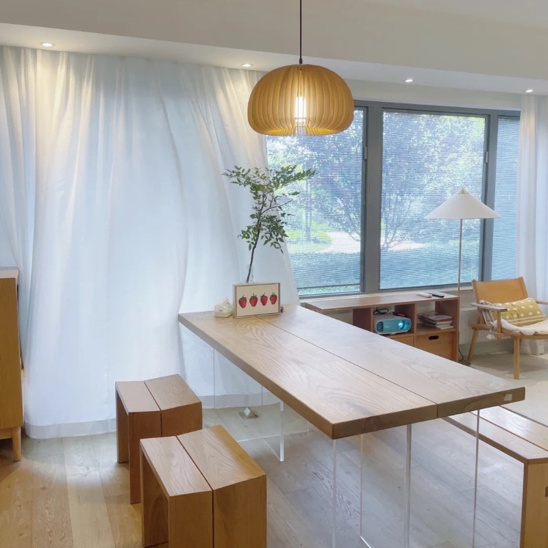 Nordic Solid Wood Acrylic Floa - Office Furniture Home ulasan dan harga