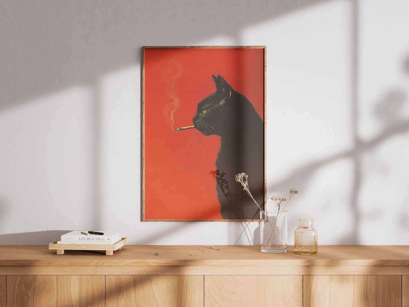 Vintage Black Cat Smoking Canv - Office Furniture Home ulasan dan harga