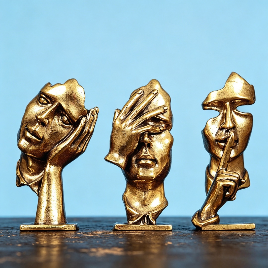 Set of 3 Brass Abstract Face S - Office Furniture Solutions ulasan dan harga