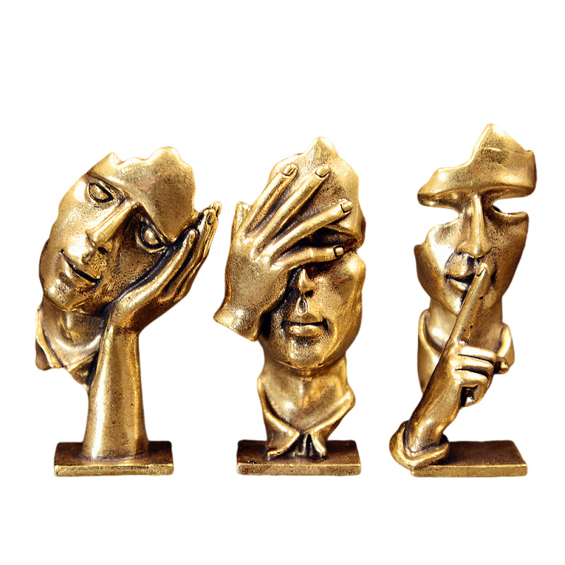 Set of 3 Brass Abstract Face S - Office Furniture Solutions ulasan dan harga